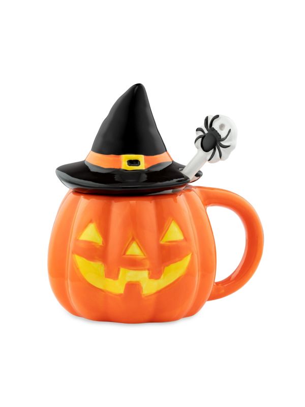 Mr. Halloween Lidded Jack O Lantern Mug With Spoon